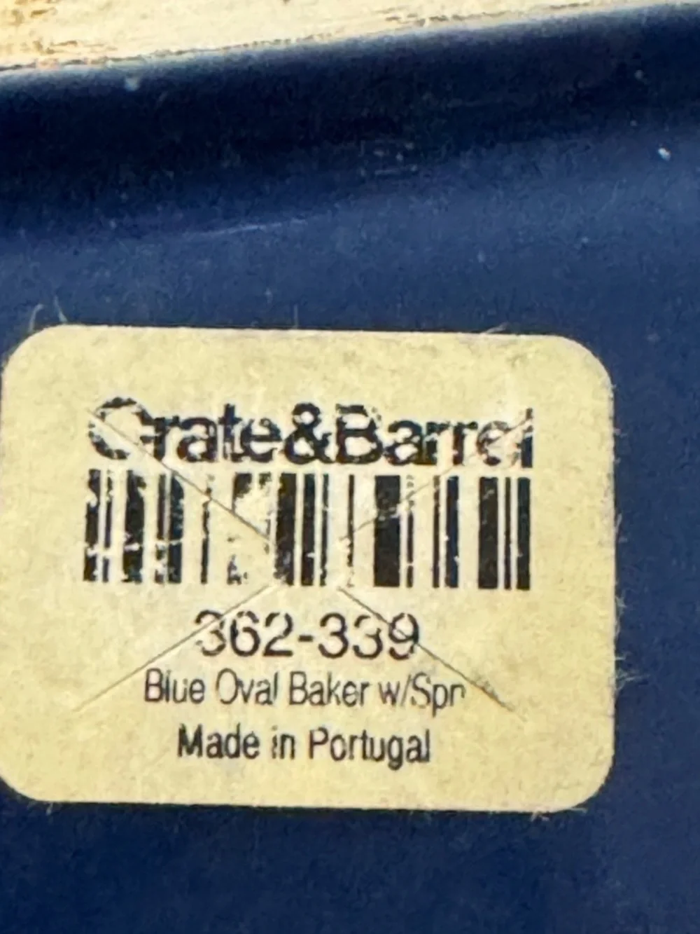Crate & Barrel Blue Casserole Dish w/o Lid Oval Shape w/Handles